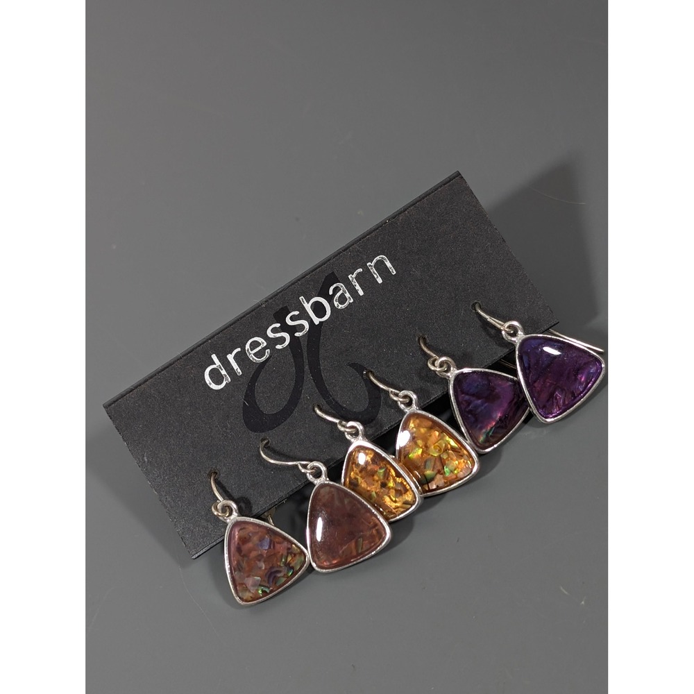New Set 3 Faux Abalone Silver Tone Dangle Earrings Boho‎